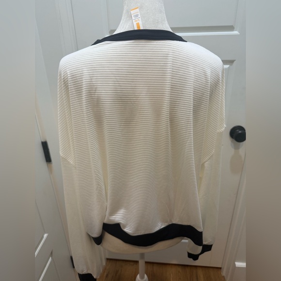 NWT. Lucy. Full Potential Sheer Long Sleeve Top. White/Black. Size Large. - Picture 2 of 11